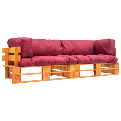 2-Delige Bankenset Pallet Met Grijze Kussens Grenenhout