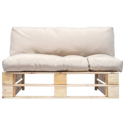 Tuinbank Pallet Met Zandkleurige Kussens Grenenhout