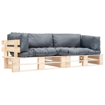 2-Delige Bankenset Pallet Met Grijze Kussens Grenenhout