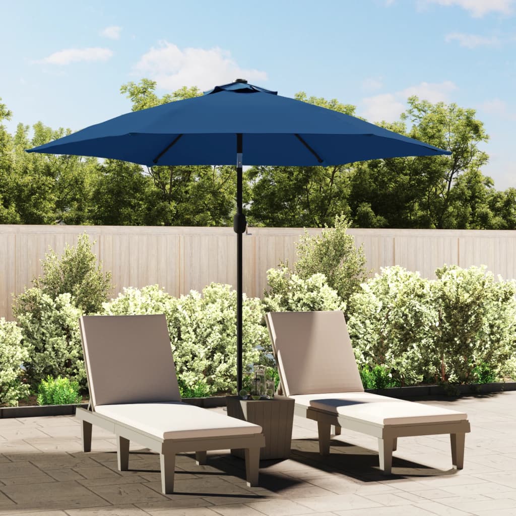 Parasol Met Led-Verlichting En Stalen Paal 300 Cm Azuurblauw