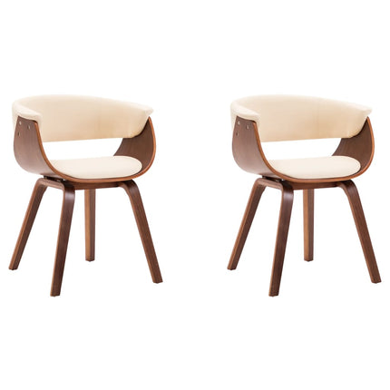 Eetkamerstoelen Gebogen Hout En Kunstleer Crèmekleurig