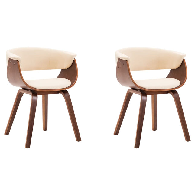 Eetkamerstoelen Gebogen Hout En Kunstleer Crèmekleurig