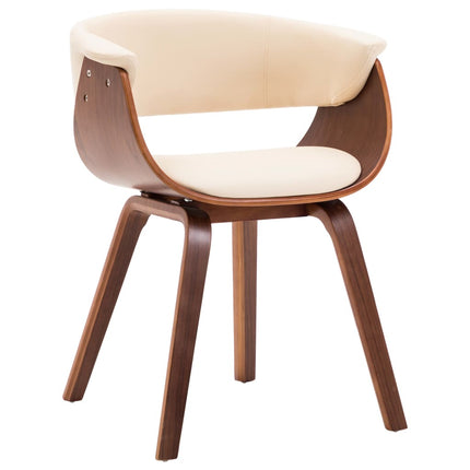 Eetkamerstoelen Gebogen Hout En Kunstleer Crèmekleurig