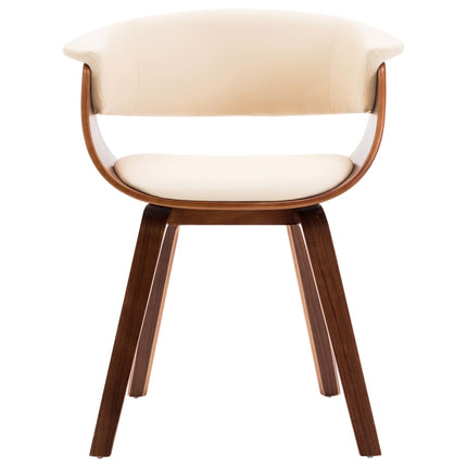 Eetkamerstoelen Gebogen Hout En Kunstleer Crèmekleurig