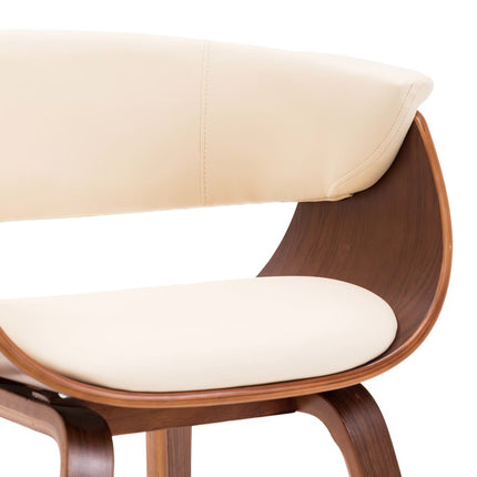 Eetkamerstoelen Gebogen Hout En Kunstleer Crèmekleurig