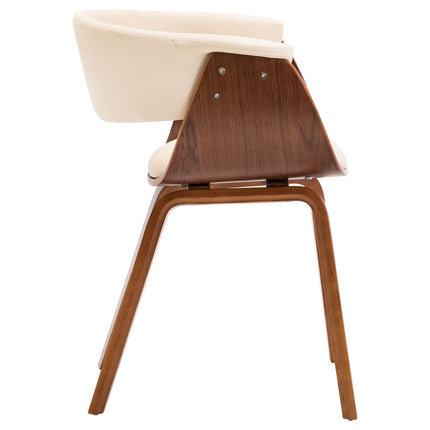 Eetkamerstoelen Gebogen Hout En Kunstleer Crèmekleurig