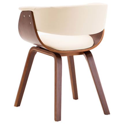 Eetkamerstoelen Gebogen Hout En Kunstleer Crèmekleurig