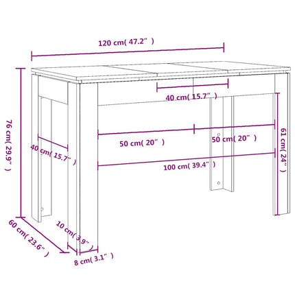 Eettafel 120X60X76 Cm Bewerkt Hout Kleurig