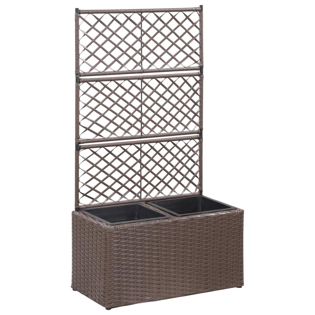 Latwerkplantenbak Verhoogd Met 1 Pot Rattan Bruin