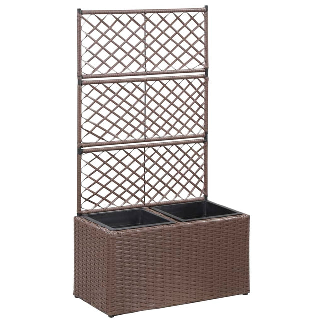 Latwerkplantenbak Verhoogd Met 1 Pot Rattan Bruin