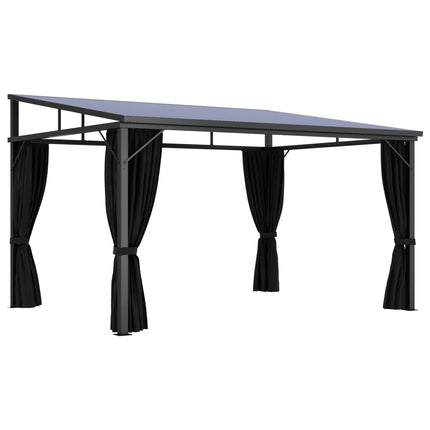 Prieel Met Gordijn 405X294X244 Cm Antraciet Zwart