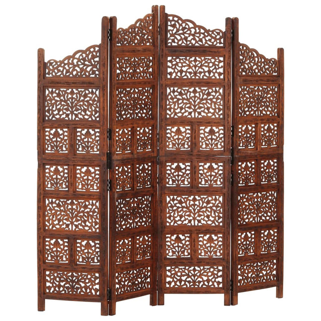Kamerscherm Met 4 Panelen Handgesneden 160X165 Cm Mangohout