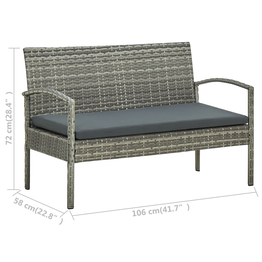 Tuinbank 3-Zits Met Kussen Poly Rattan