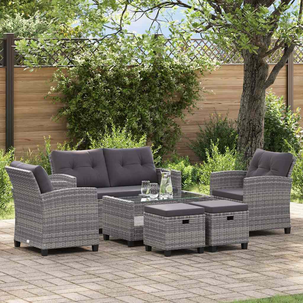 6-Delige Loungeset Met Kussens Poly Rattan