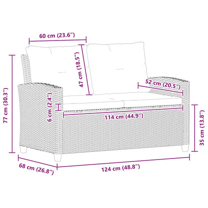 Tuinbank 2-Zits Met Kussens 124 Cm Poly Rattan