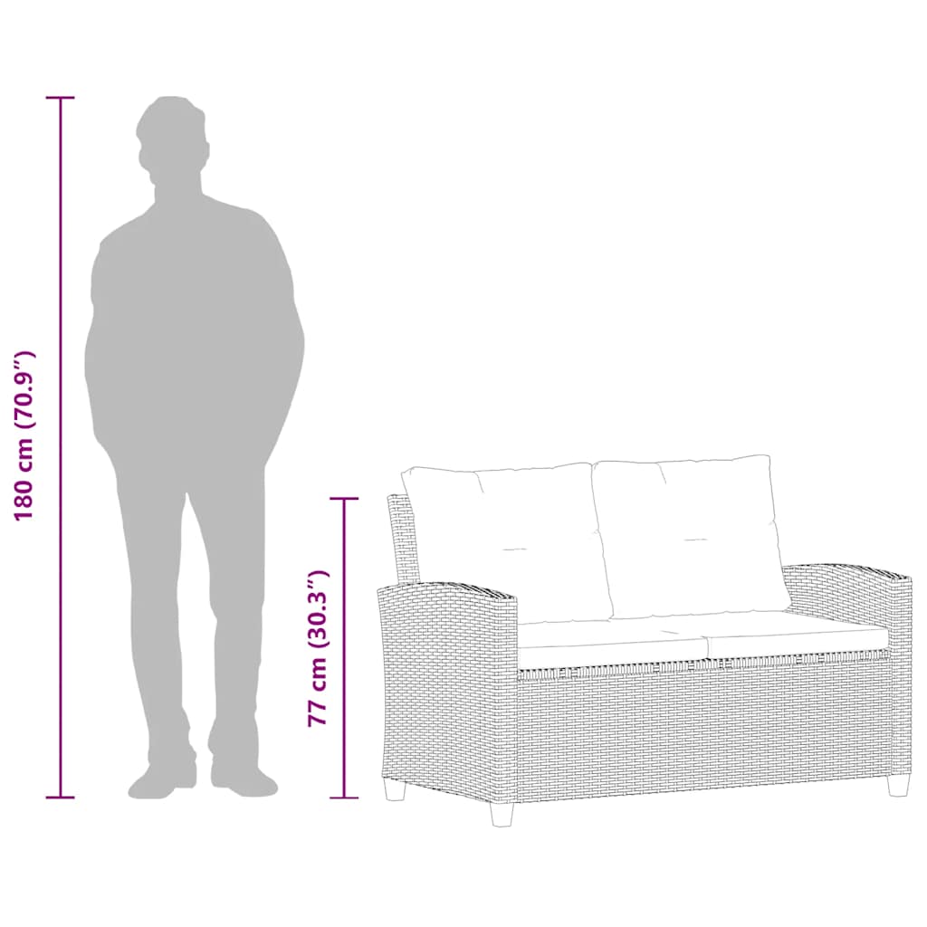Tuinbank 2-Zits Met Kussens 124 Cm Poly Rattan