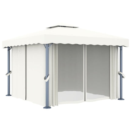 Prieel Met Gordijn Aluminium Crème