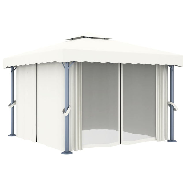 Prieel Met Gordijn Aluminium Crème