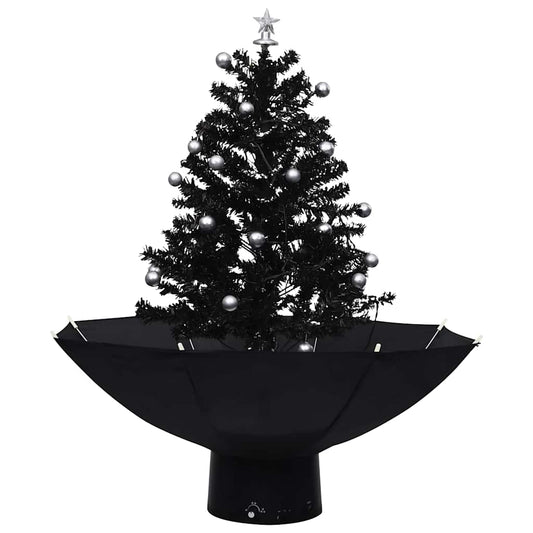 Kerstboom sneeuwend met paraplubasis 75 cm PVC zwart