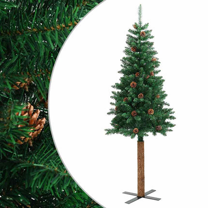 Kerstboom Met Echt Hout En Dennenappels Smal 180 Cm Pvc Groen