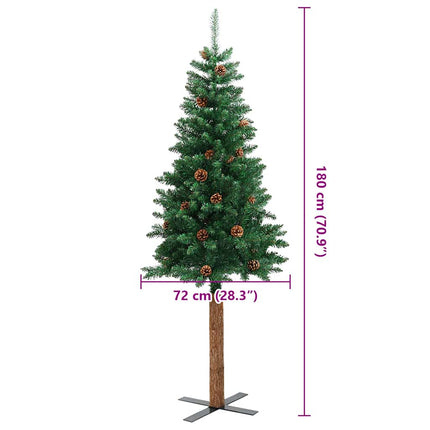 Kerstboom Met Echt Hout En Dennenappels Smal 180 Cm Pvc Groen