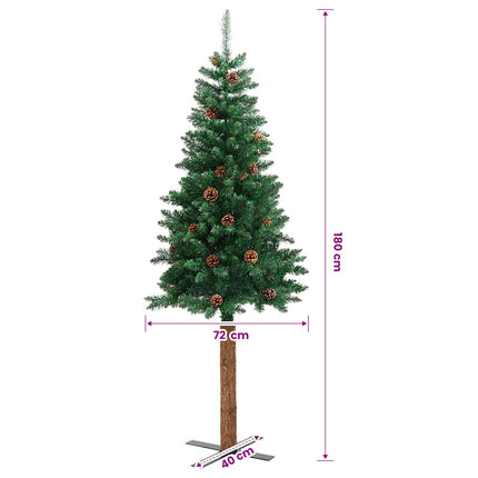 Kerstboom Met Echt Hout En Dennenappels Smal 180 Cm Pvc Groen