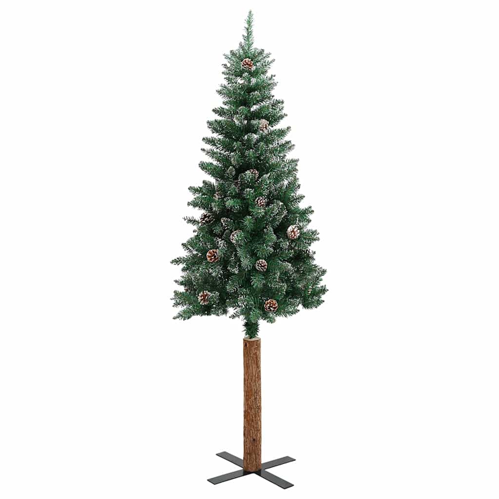 Kerstboom met echt hout en sneeuw smal 150 cm groen