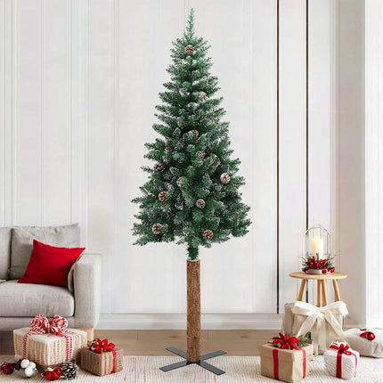 Kerstboom Met Echt Hout En Dennenappels Smal 180 Cm Pvc Groen