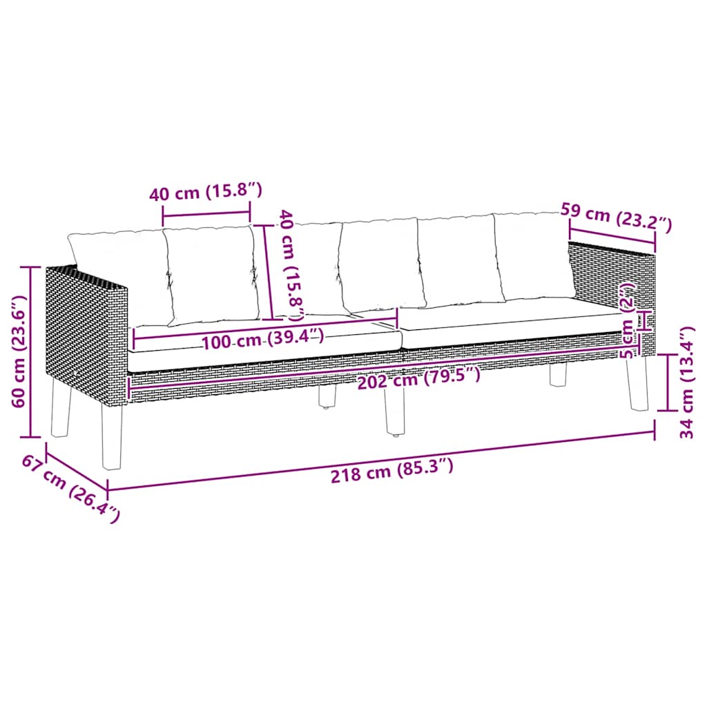 Tuinbank 3-Zits Met Kussens Poly Rattan