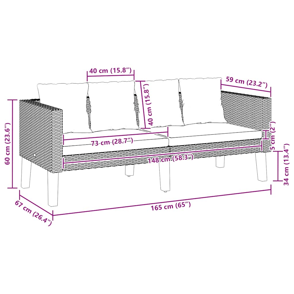 Tuinbank 2-Zits Met Kussens Poly Rattan