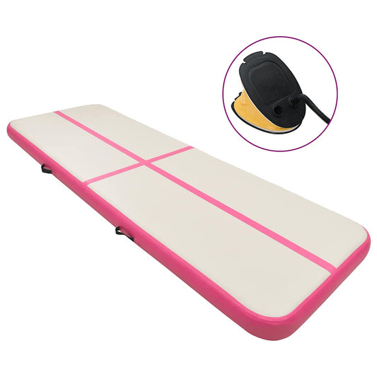 Gymnastiekmat met pomp opblaasbaar 600x100x15 cm PVC roze