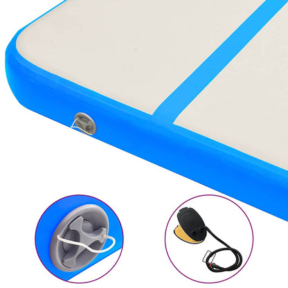 Gymnastiekmat met pomp opblaasbaar 600x100x15 cm PVC blauw