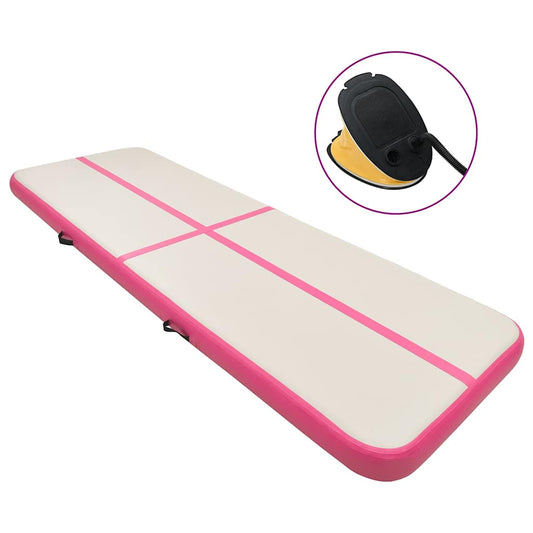 Gymnastiekmat met pomp opblaasbaar 800x100x20 cm PVC roze