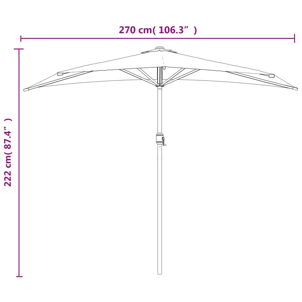 Balkonparasol Half Aluminium Paal 270X144X222 Cm