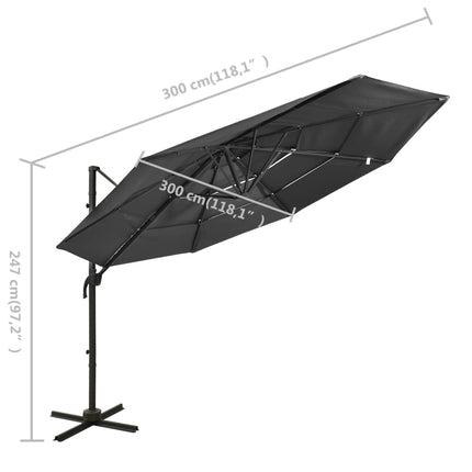 Parasol 4-Laags Met Aluminium Paal 3X3 M Kleurig