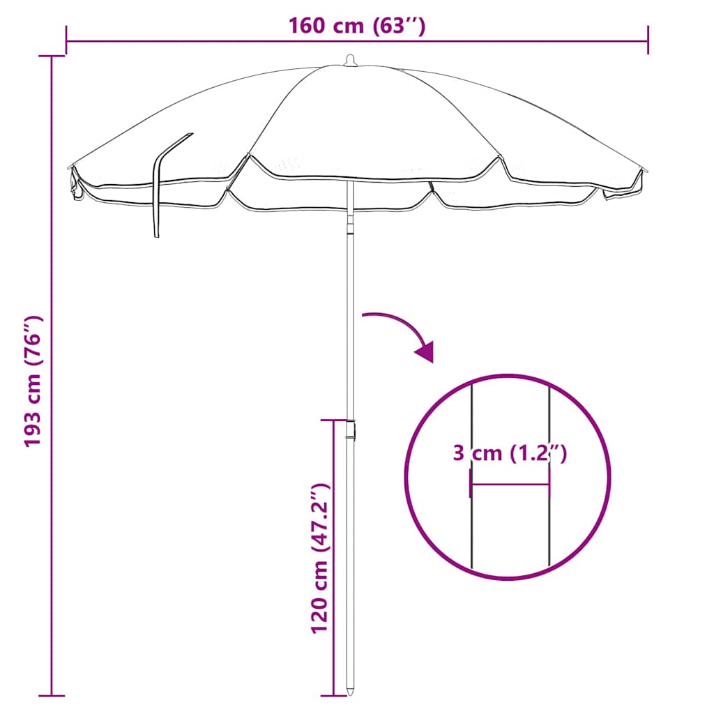 Parasol met stalen paal 180 cm blauw