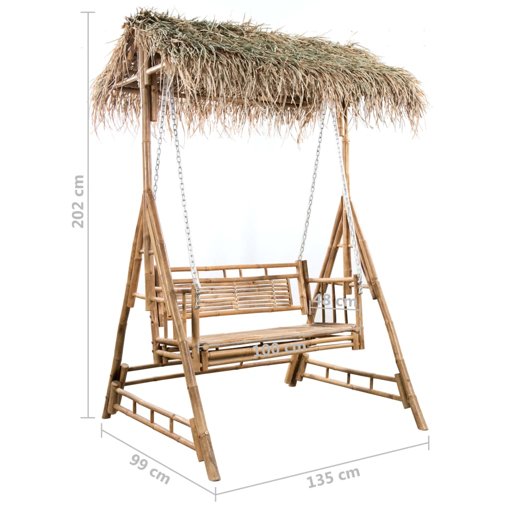 Schommelbank 2-Zits Met Palmbladeren En Kussen 202 Cm Bamboe