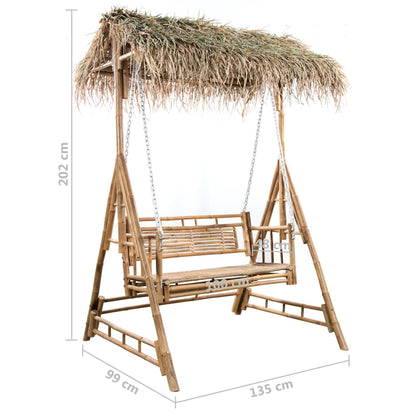 Schommelbank 2-Zits Met Palmbladeren En Kussen 202 Cm Bamboe