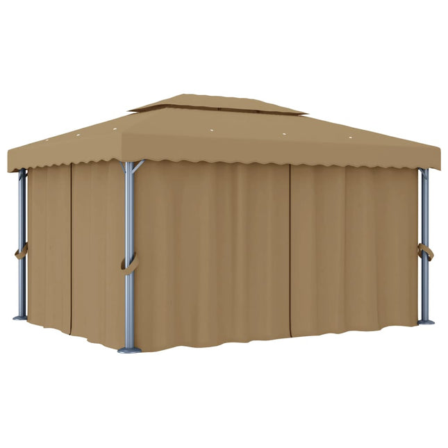 Prieel Met Gordijn 4X3 M Aluminium Taupe Bladpatroon