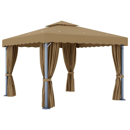 Prieel Met Gordijn 3X3 M Aluminium Taupe
