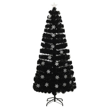 Kerstboom met LED-sneeuwvlokken 180 cm glasvezel zwart