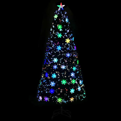 Kerstboom met LED-sneeuwvlokken 180 cm glasvezel zwart