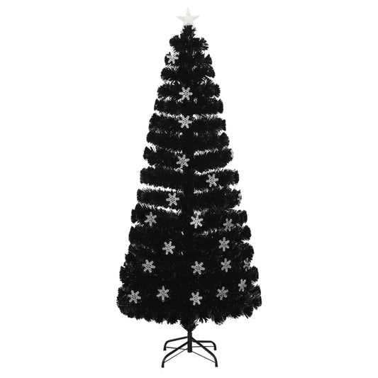 Kerstboom met LED-sneeuwvlokken 210 cm glasvezel zwart