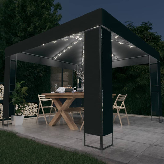 Prieel Met Dubbel Dak En Led-Lichtslinger 3X3 M Kleur