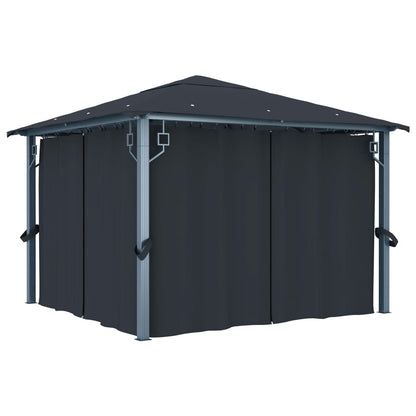 Prieel Met Gordijn Led-Lichtslinger 3X3 M Aluminium