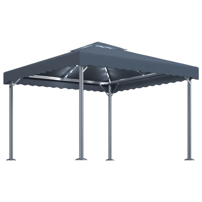 Prieel Met Led-Lichtslinger 300X300 Cm Aluminium Kleur