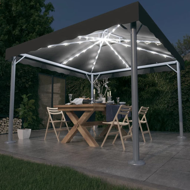 Prieel Met Led-Lichtslinger 300X300 Cm Aluminium Kleur
