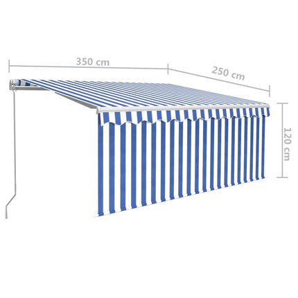 Luifel Handmatig Uittrekbaar Met Rolgordijn 3,5X2,5 M Blauw Wit