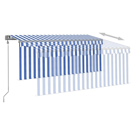 Luifel Automatisch Met Gordijn Led Windsensor 3X2,5 M Blauw Wit