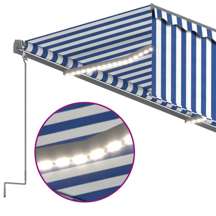 Luifel Automatisch Met Gordijn Led Windsensor 3X2,5 M Blauw Wit
